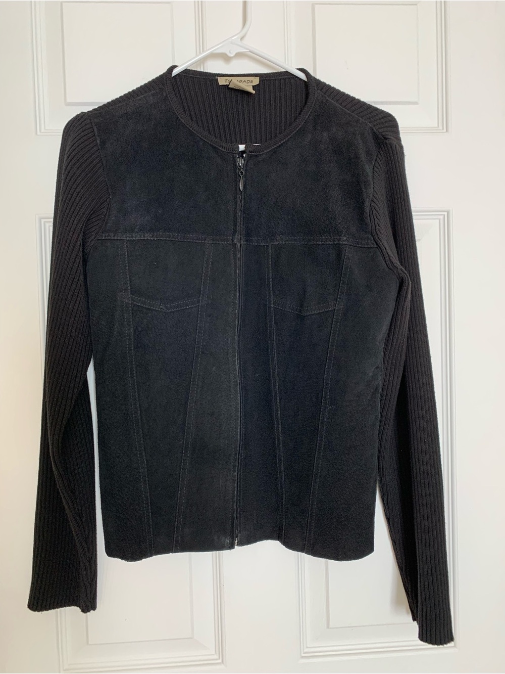 Y2K Suede and Knit Zip-Front Jacket - Black